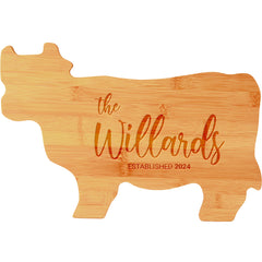 Designs ByLITA Personalized Bamboo Cow Shaped Cutting Board, Customizable Kitchen Chopping Board (9 Design Options) - 14.75" x 8.75"