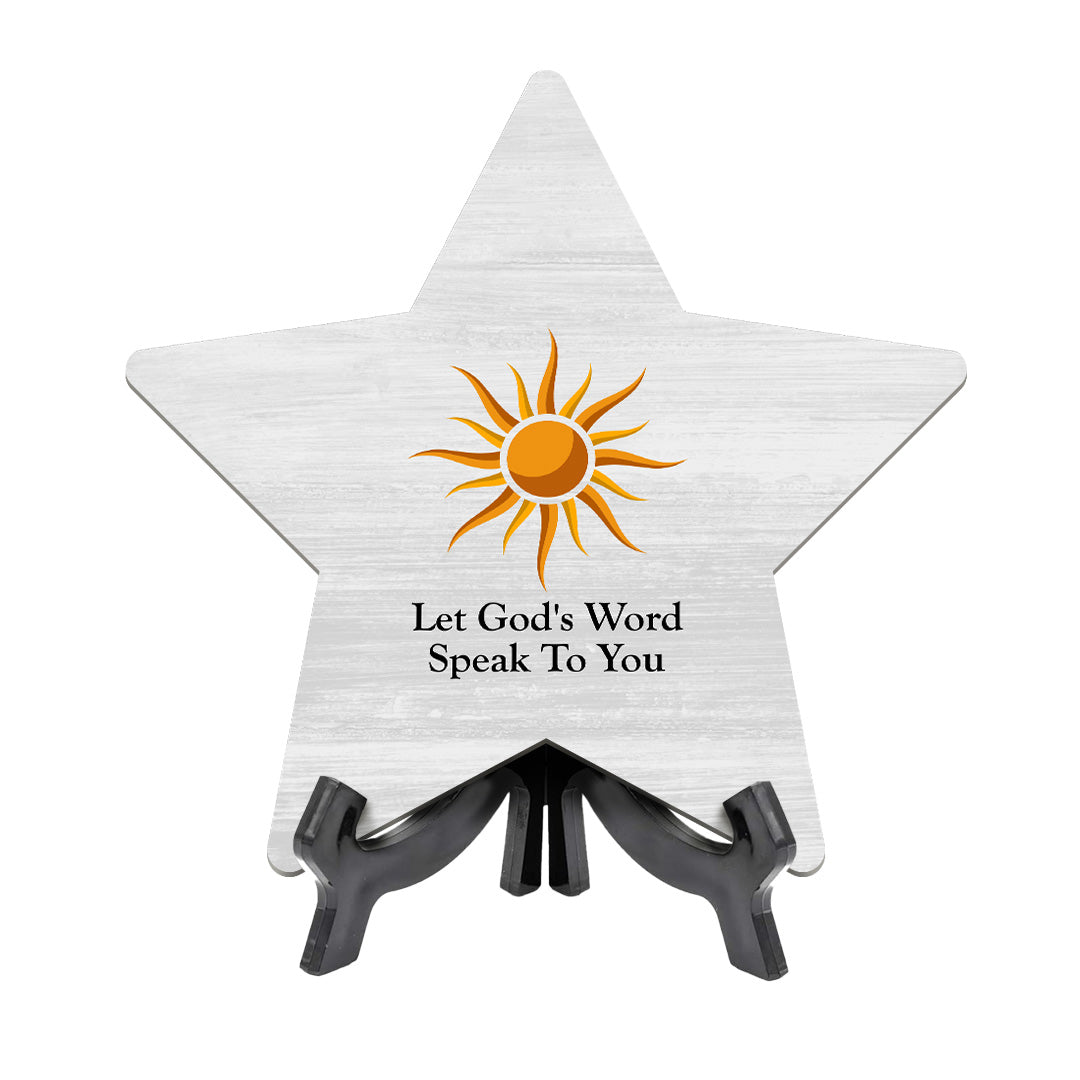 Religious Decor Star Table Sign Premium Sublimated Hardboard | Includes Acrylic Easel Stands | Family And Friends Community | Church Table Sign