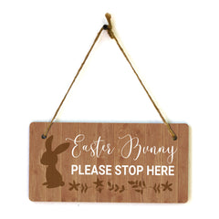 Easter Bunny Please Stop Here 5x10 Hanging Wall or Door Sign | Funny Religious Home Decor