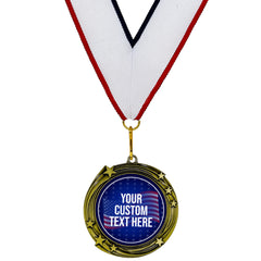 Stars and Stripes Custom Personalized Stars Design Medal | Choice of Ribbon | USA Flag Personalized Award