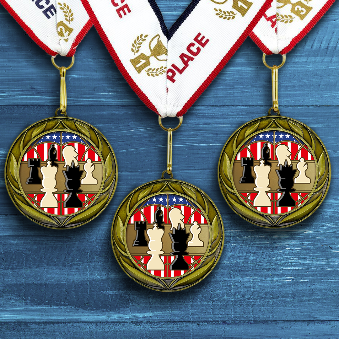 All Quality Chess Wreath Design Medal - 1st, 2nd, 3rd Place