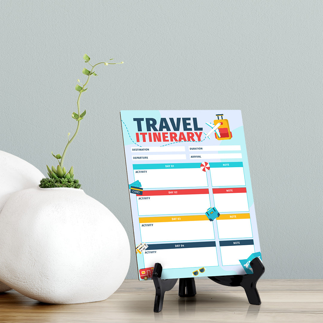 Travel Itinerary Dry Wipe Liquid Chalk Table Sign (6x8") Office And Home Reminders | Personal Schedule | No Pen Included