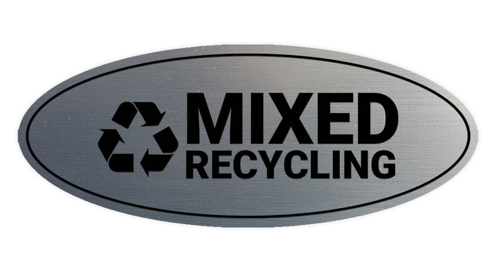 Signs ByLITA Oval Mixed recycling Sign - Laser-Engraved Lettering | Durable ABS Plastic | Vibrant Colors | Powerful Foam Tape