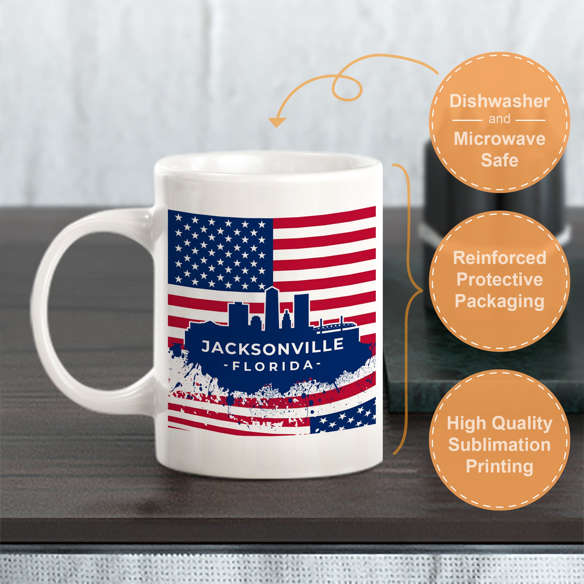 Jacksonville, Florida 11oz Plastic or Ceramic Coffee Mug | Office & Home | American Pride