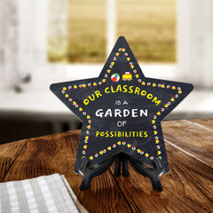 Signs ByLITA Our Classroom is a Garden of Possibilities Star Table Sign with Acrylic Stand (7.5x7.5“) Development | Kindergarten Classroom Essentials | Nurture Young Minds | Fun & Educational Supplies | Easy to Read | Includes Easel Stand