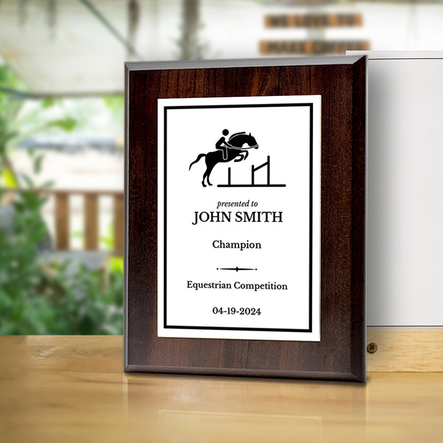 Equestrian and Horse Riding Customizable Wooden Award Plaque | Easel Mount Option | Personalizable Plaques | Sport and Athletic Competition Award