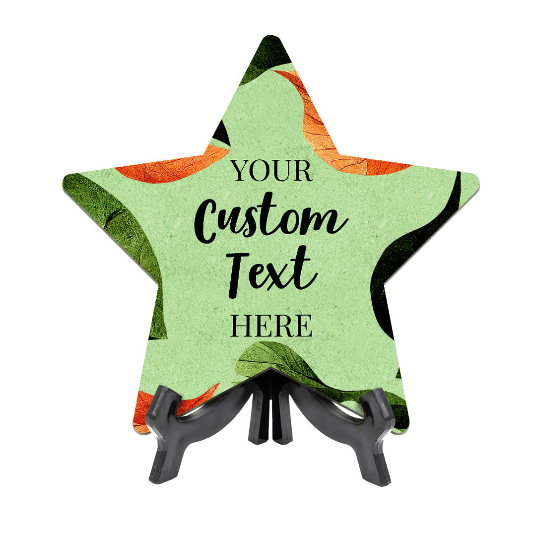 Boho Leaves Personalized Custom Star Shape Table Sign with Acrylic Stand (6 x 5“) | Home or Business Cute Décor Personalized Signs