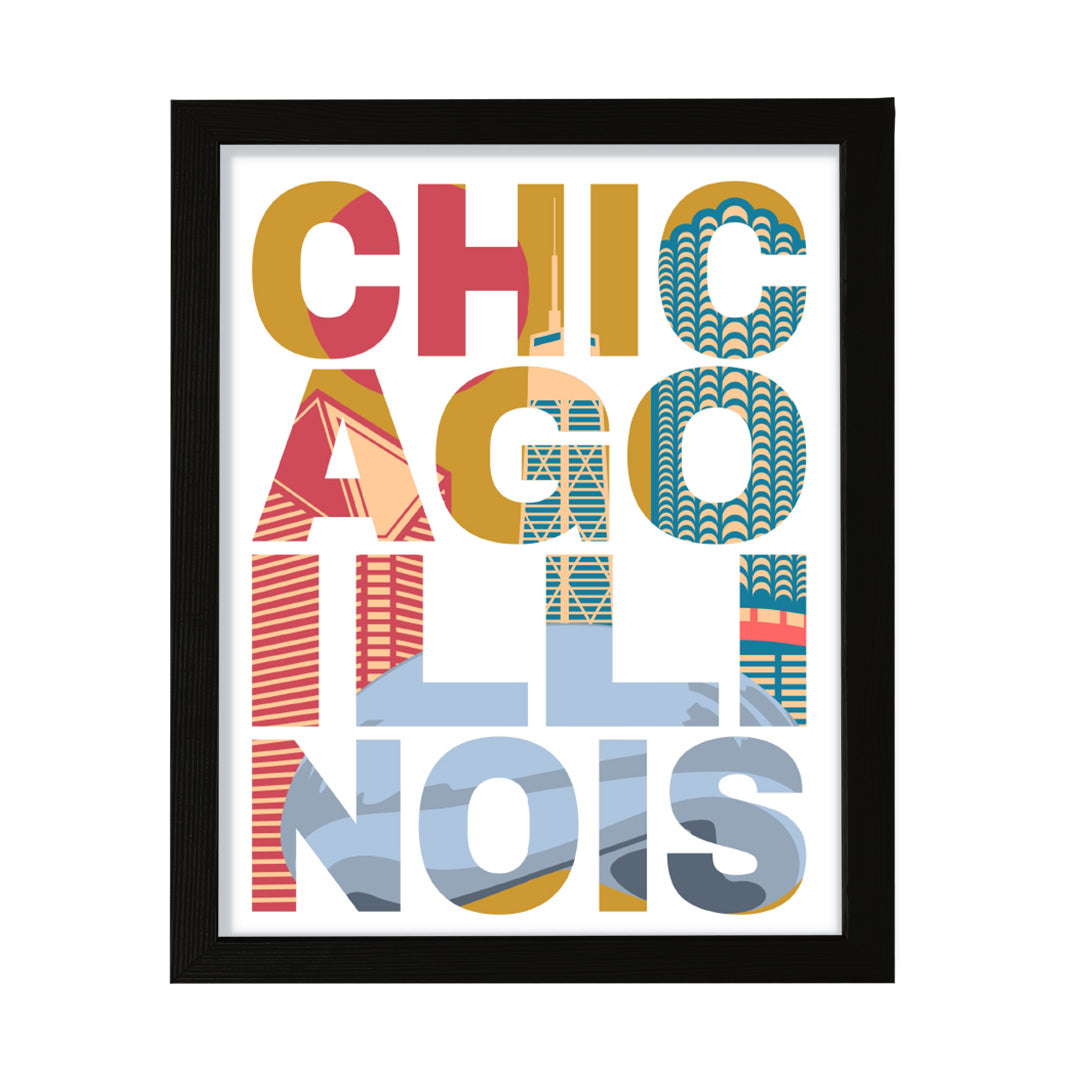 Designs ByLITA Chicago, Illinois Inspirational, Wall Print Art | American Cities Stylish Home Decoration (Unframed or Framed)