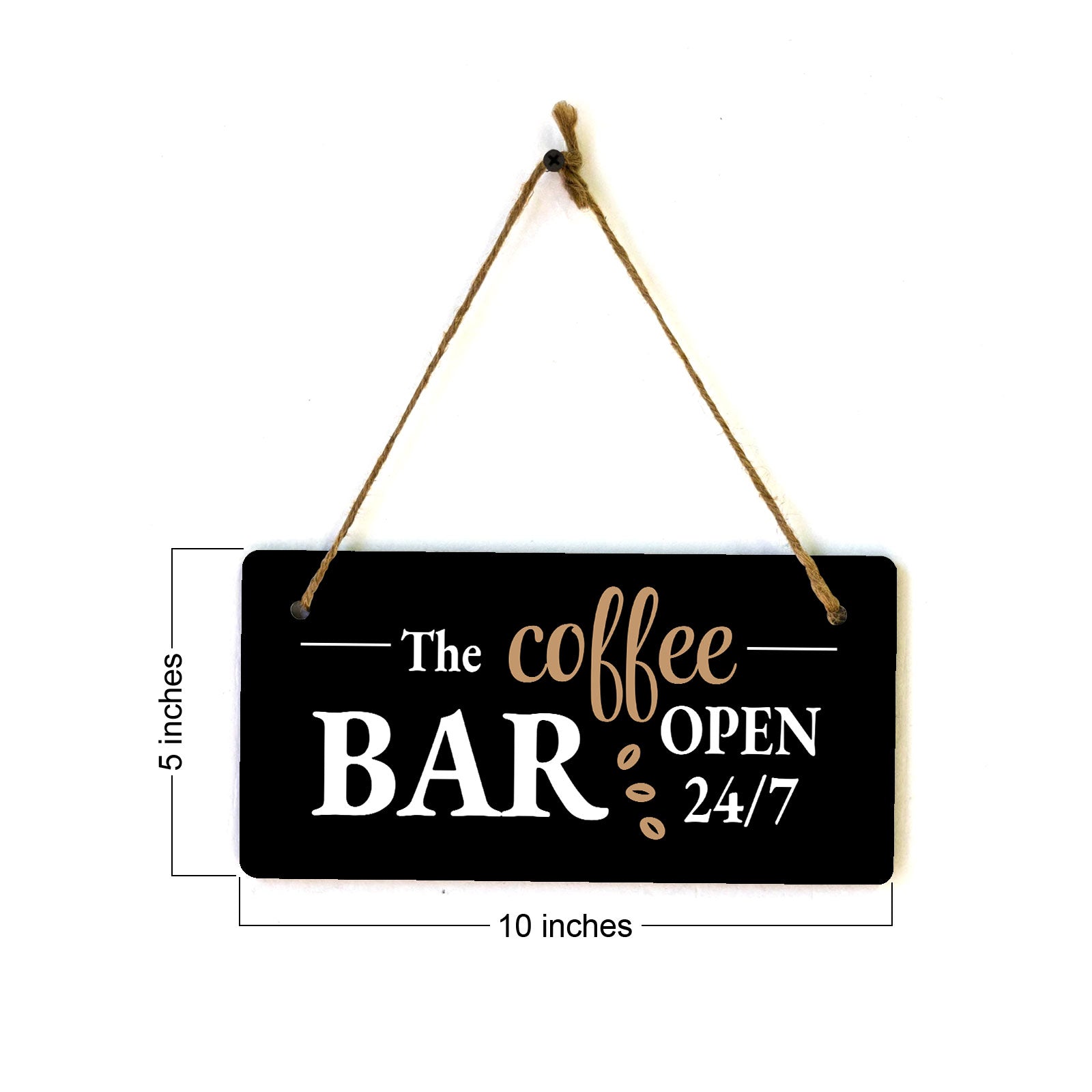 The Coffee Bar Open 24/7 5" x 10" Hanging Wall or Door Sign | Funny Coffee Home & Office Decor