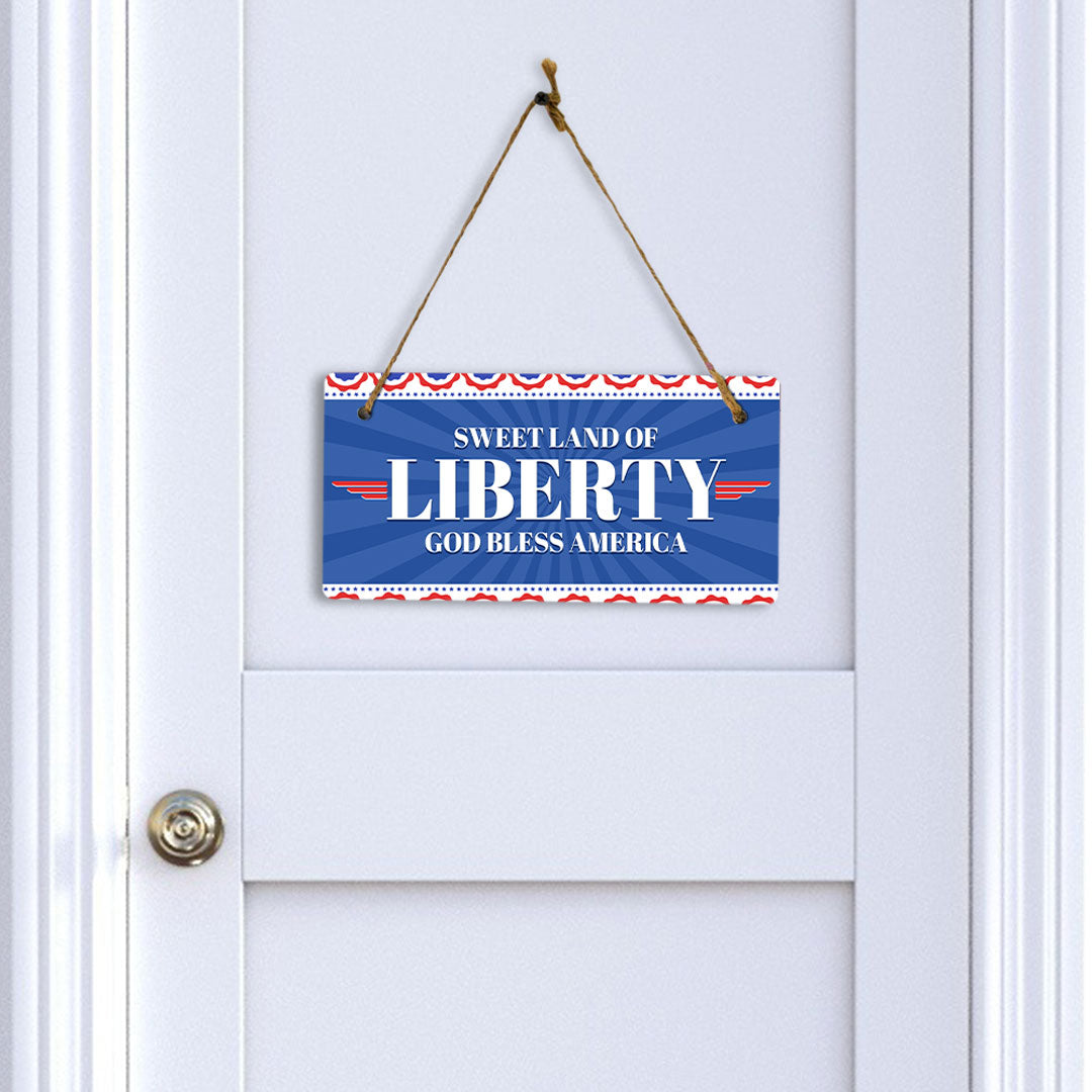 Sweet Land Of Liberty God Bless America 5x10 Hanging Plus Wall or Door Sign | USA Home Decor