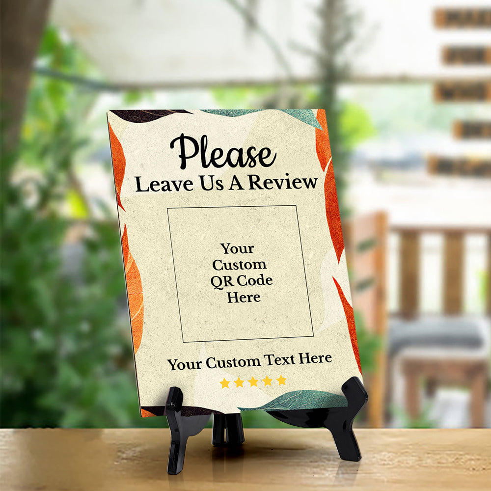 Customizable Please Leave Us a Review QR Code Table Sign (6x8") | Personalized QR Code Sign | Elegant Sign for Businesses With Acrylic Stand