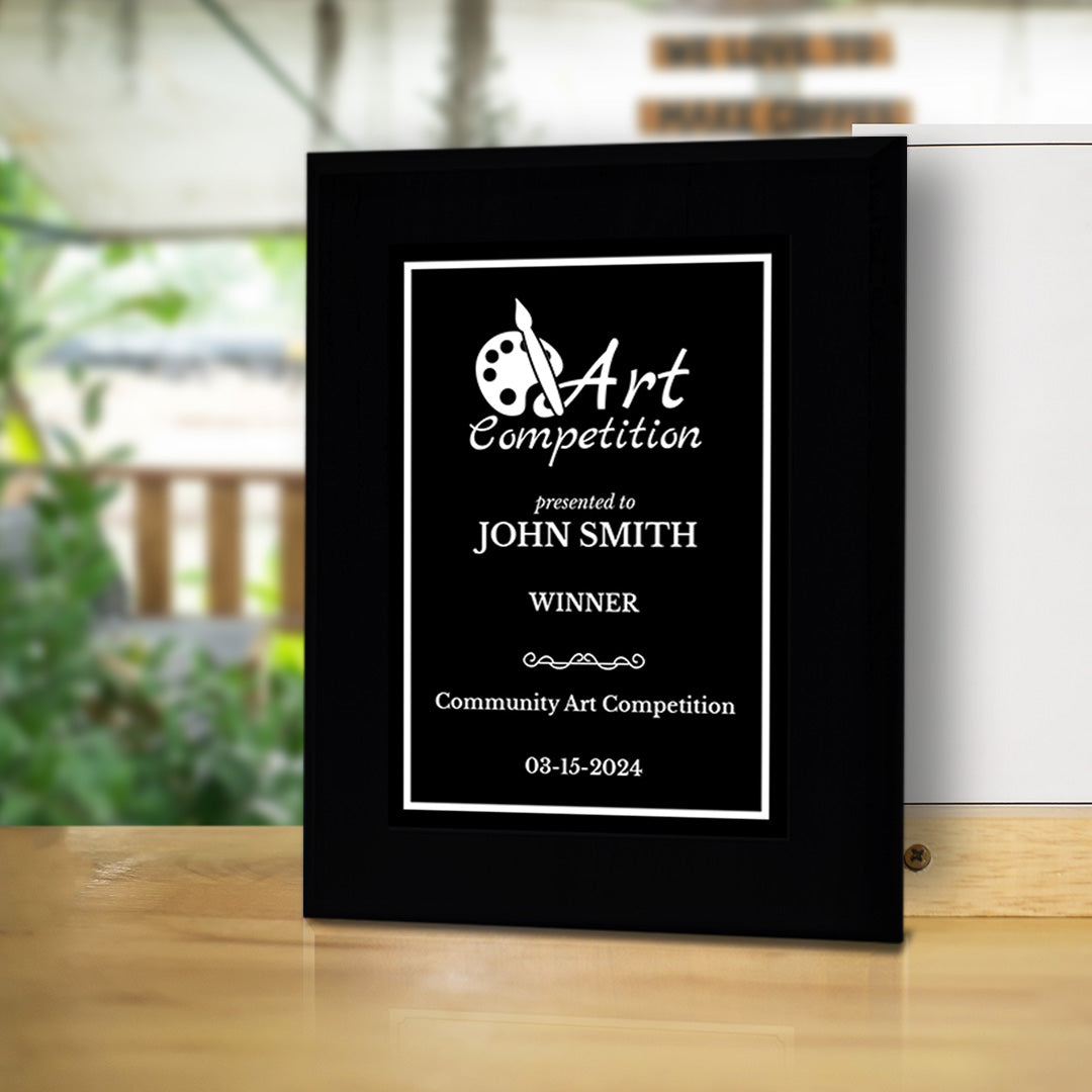 Art Competition Customizable Black Frame Award Plaque | Easel Mount Option | Achievement and Recognition Personalizable Plaques