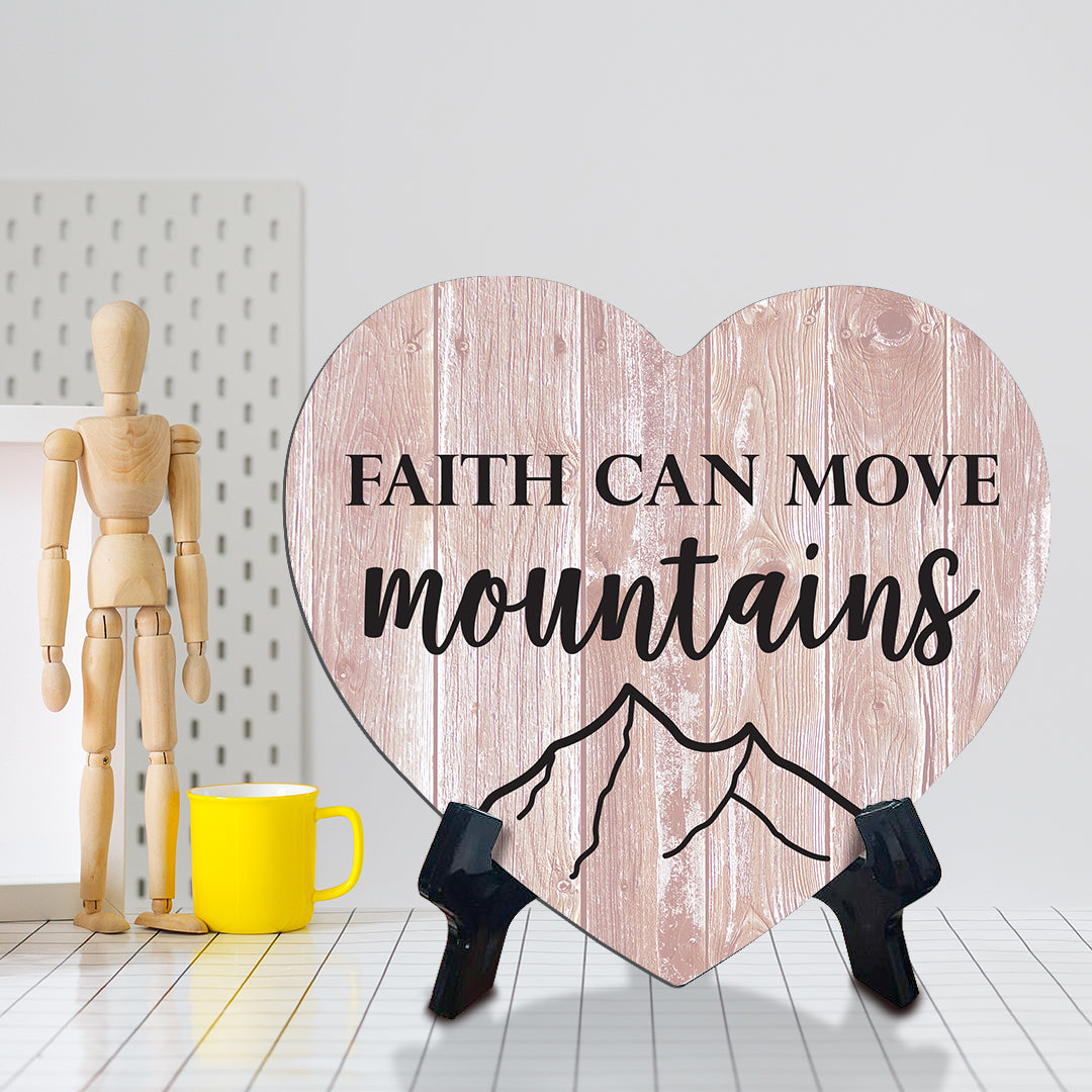 Sign ByLITA Heart Faith can move mountains, Wood Color, Table Sign (6"x5")