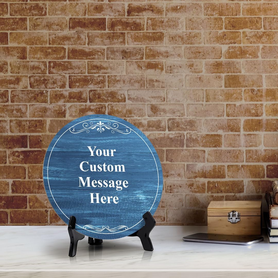 Signs ByLITA Custom Personalized Circle Table Sign (5" x 5") Elegant Design | MDF Hardboard With Printed Wood Effect | Write Your Own Message…