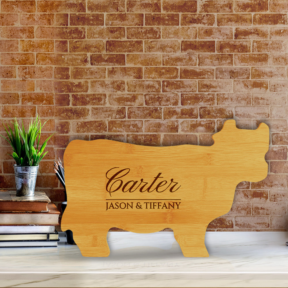 Designs ByLITA Personalized Bamboo Cow Shaped Cutting Board, Customizable Kitchen Chopping Board (9 Design Options) - 14.75" x 8.75"