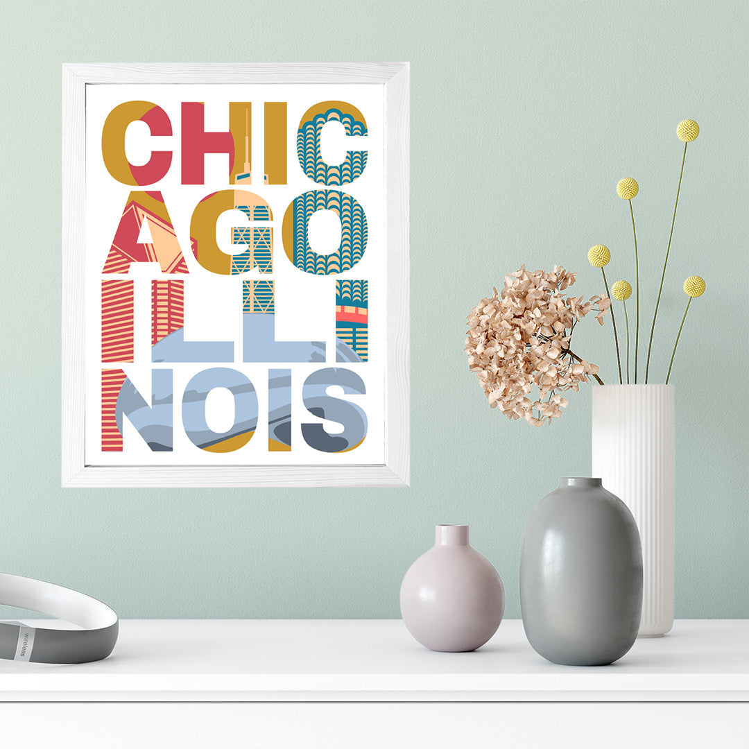 Designs ByLITA Chicago, Illinois Inspirational, Wall Print Art | American Cities Stylish Home Decoration (Unframed or Framed)