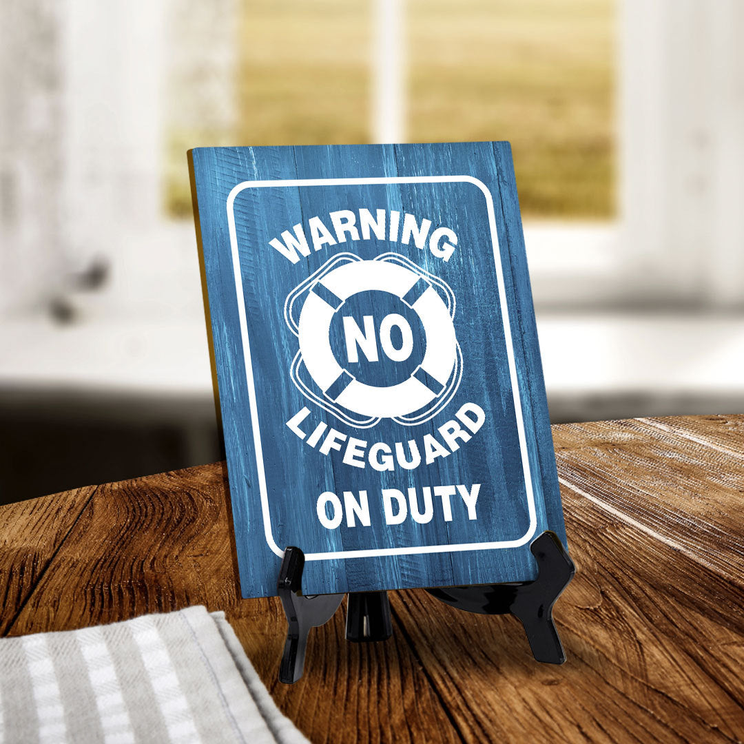 Signs ByLITA Warning No Lifeguard on Duty Table Sign With Acrylic Stand (6x8“)