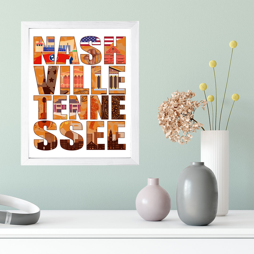 Designs ByLITA Nashville, Tennessee Inspirational, Wall Print Art | American Cities Stylish Home Decoration (Unframed or Framed)