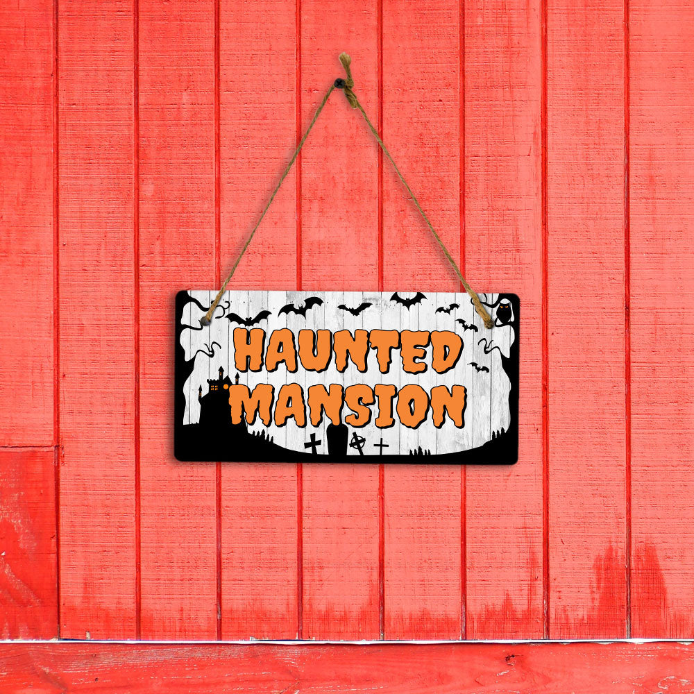 Haunted Mansion 5x10 Hanging Plus Wall or Door Sign | Rustic Twined | Spooky Halloween Decoration