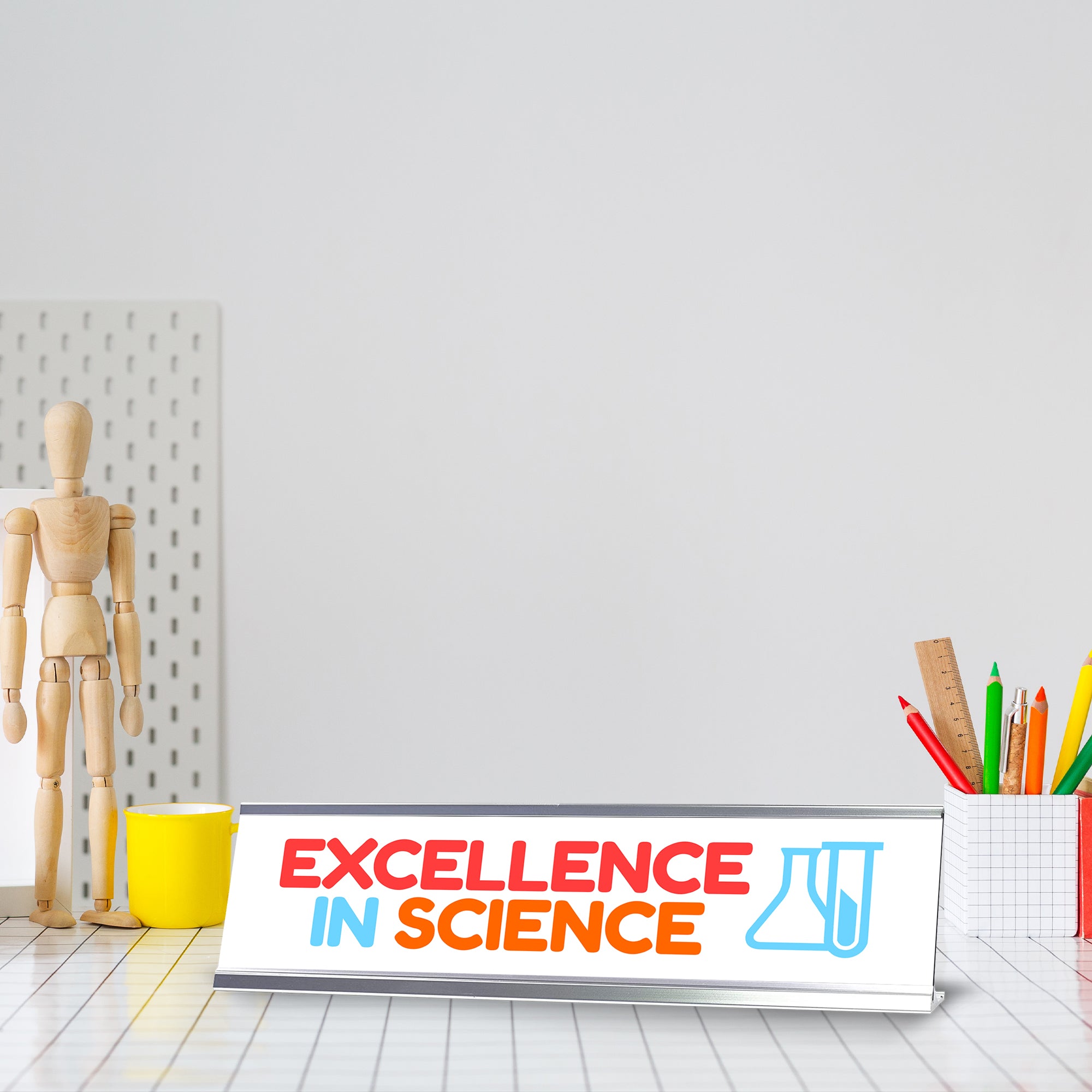 Signs ByLITA Excellence In Science Award, Silver Frame Desk Sign (2x8)