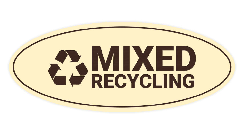 Signs ByLITA Oval Mixed recycling Sign - Laser-Engraved Lettering | Durable ABS Plastic | Vibrant Colors | Powerful Foam Tape