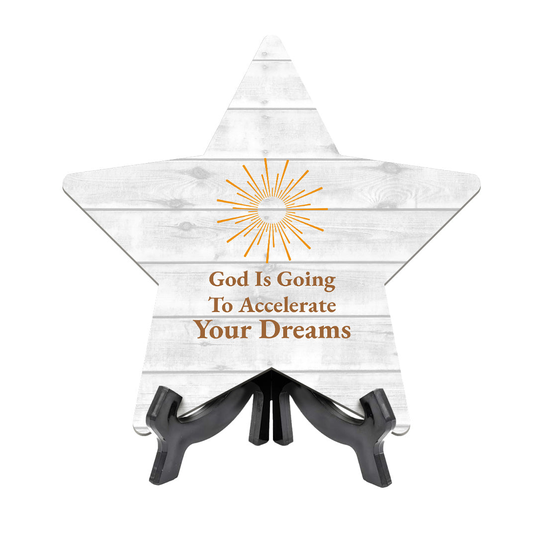 Religious Decor Star Table Sign Premium Sublimated Hardboard | Includes Acrylic Easel Stands | Family And Friends Community | Church Table Sign