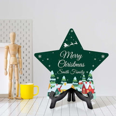 Customizable Christmas Star Shape Table Sign With Acrylic Stand (6” x 5.75”) | Holiday Indoor Decoration