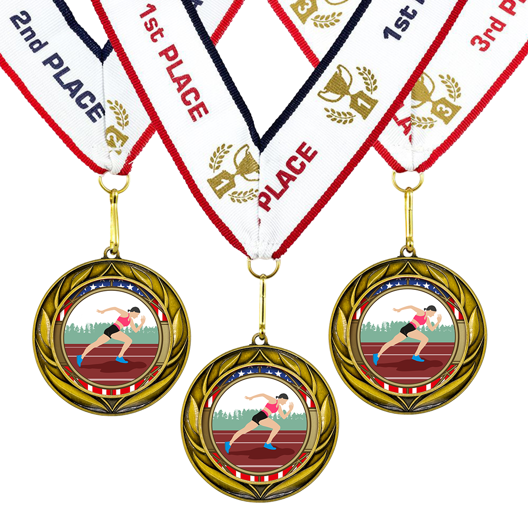 All Quality Wreath Design Track and Field Medal (female) | Competition | High Quality Metal Medal - 1st, 2nd, 3rd Place