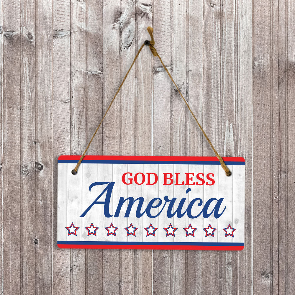 God Bless America 5x10 Hanging Plus Wall or Door Sign | Patriotic Home & Office Decor