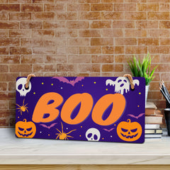 Boo 5x10 Hanging Plus Wall or Door Sign | Rustic Twined | Spooky Halloween Decoration