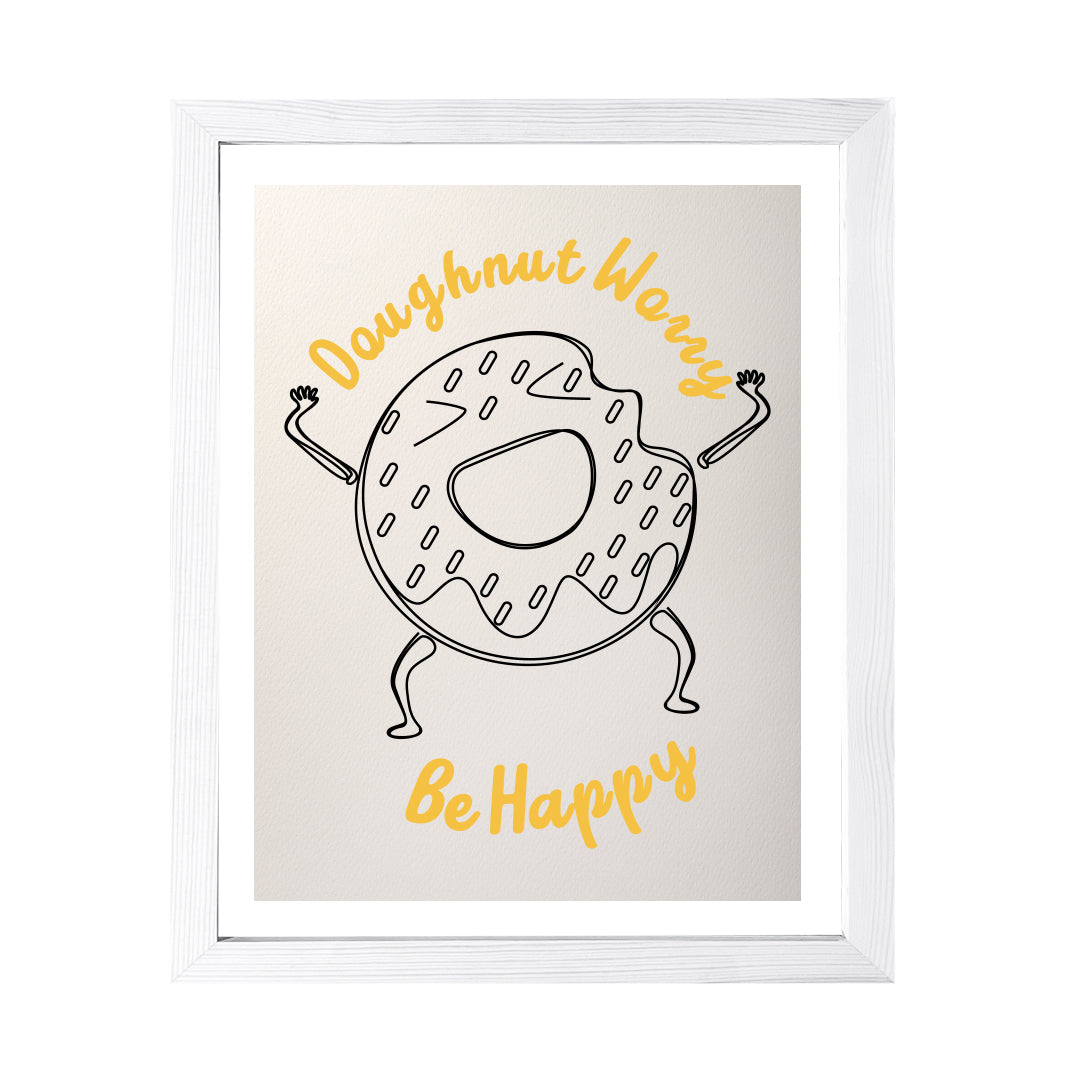 Designs ByLITA Doughnut Worry Be Happy, Wall Print Art | Doughnut Retro Kitchen Decoration