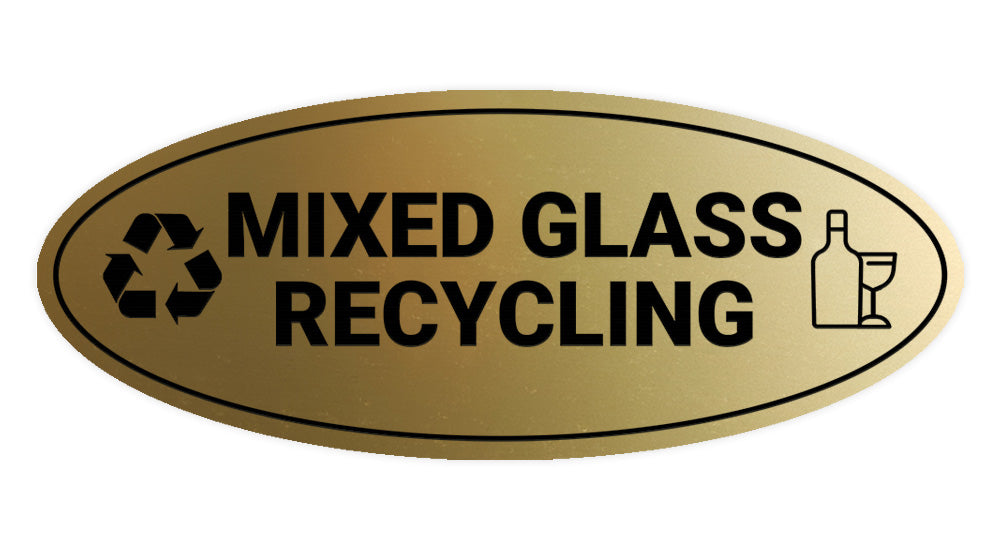 Signs ByLITA Oval Mixed glass recycling Sign - Laser-Engraved Lettering | Durable ABS Plastic | Vibrant Colors | Powerful Foam Tape