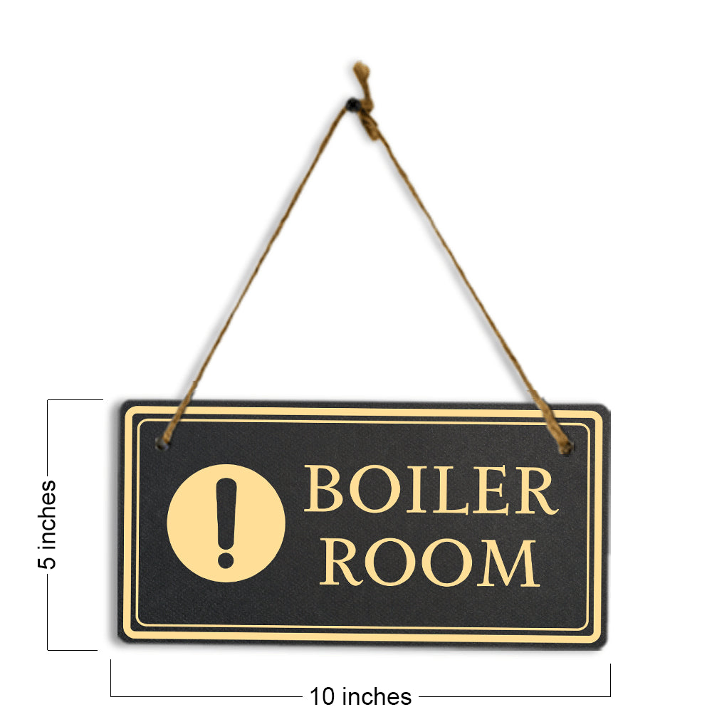 Boiler Room 5x10 Hanging Plus Wall or Door Sign | Rustic Twine | Workplace Safety Signage