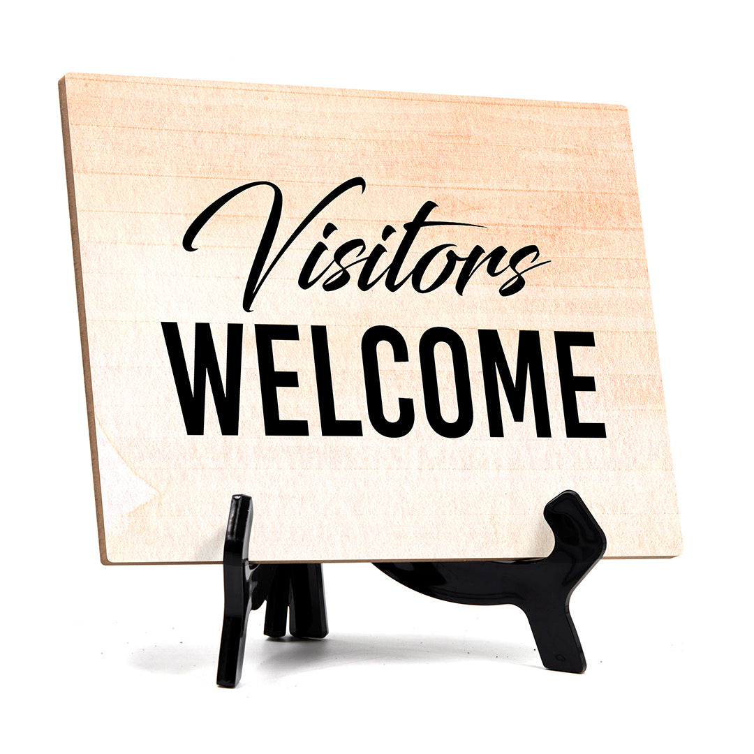 'Visitors Welcome' Table Sign with Easel Stand, 6" x 8"