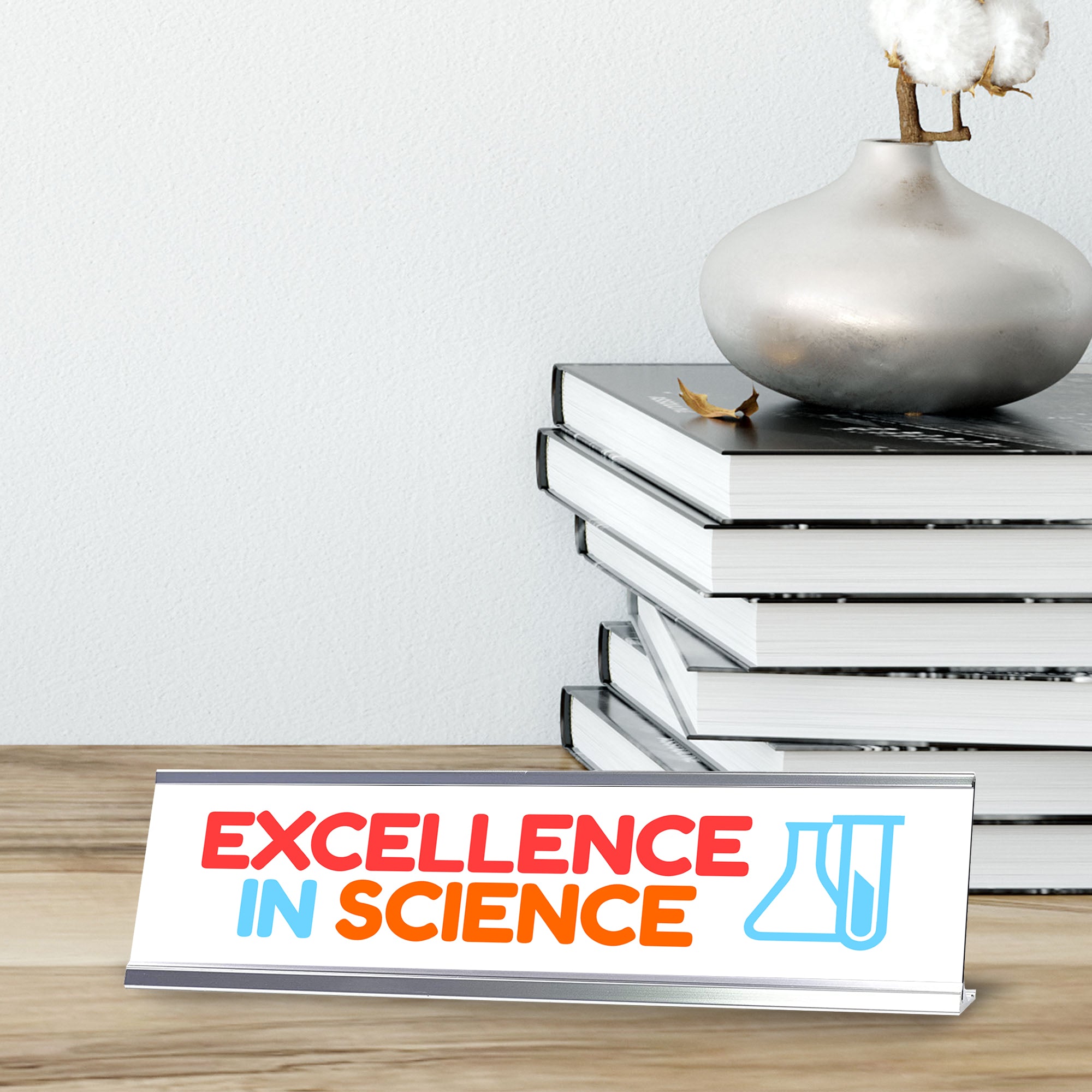 Signs ByLITA Excellence In Science Award, Silver Frame Desk Sign (2x8)