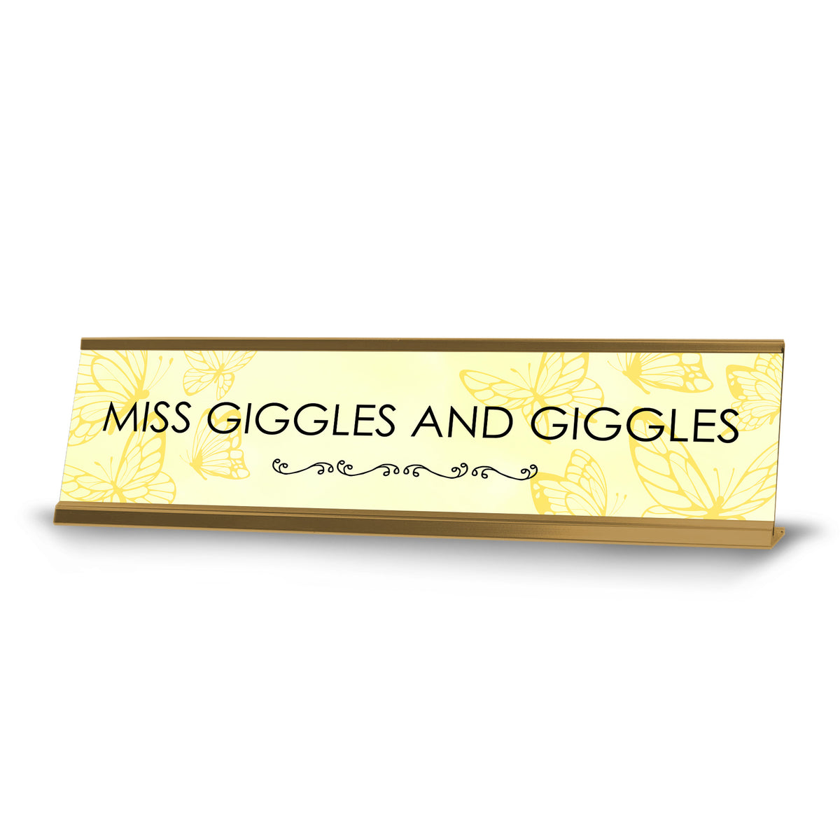 Miss Giggles and Giggles Gold Frame Desk Sign (2x8") | Appreciation Idea For Her | Girlfriend | Workspace Decoration