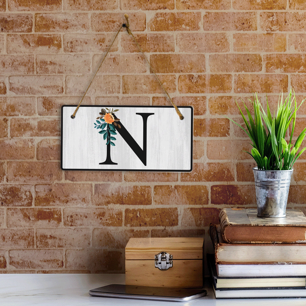 N Flower Decor 5x10 Hanging Wall or Door Sign | Alphabet Letter Room Decoration