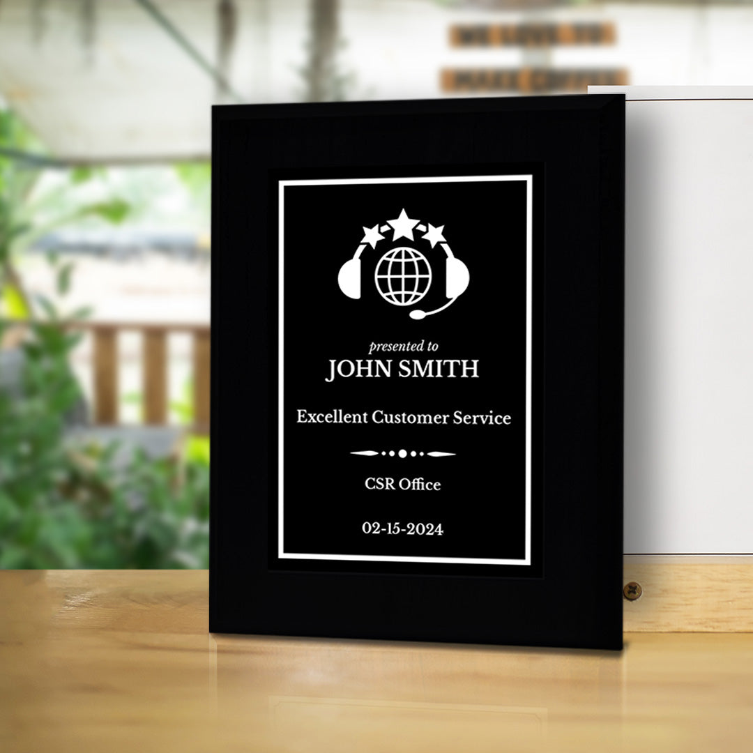 Customer Service Recognition Customizable Black Frame Award Plaque | Easel Mount Option | Achievement and Service Personalizable Plaques