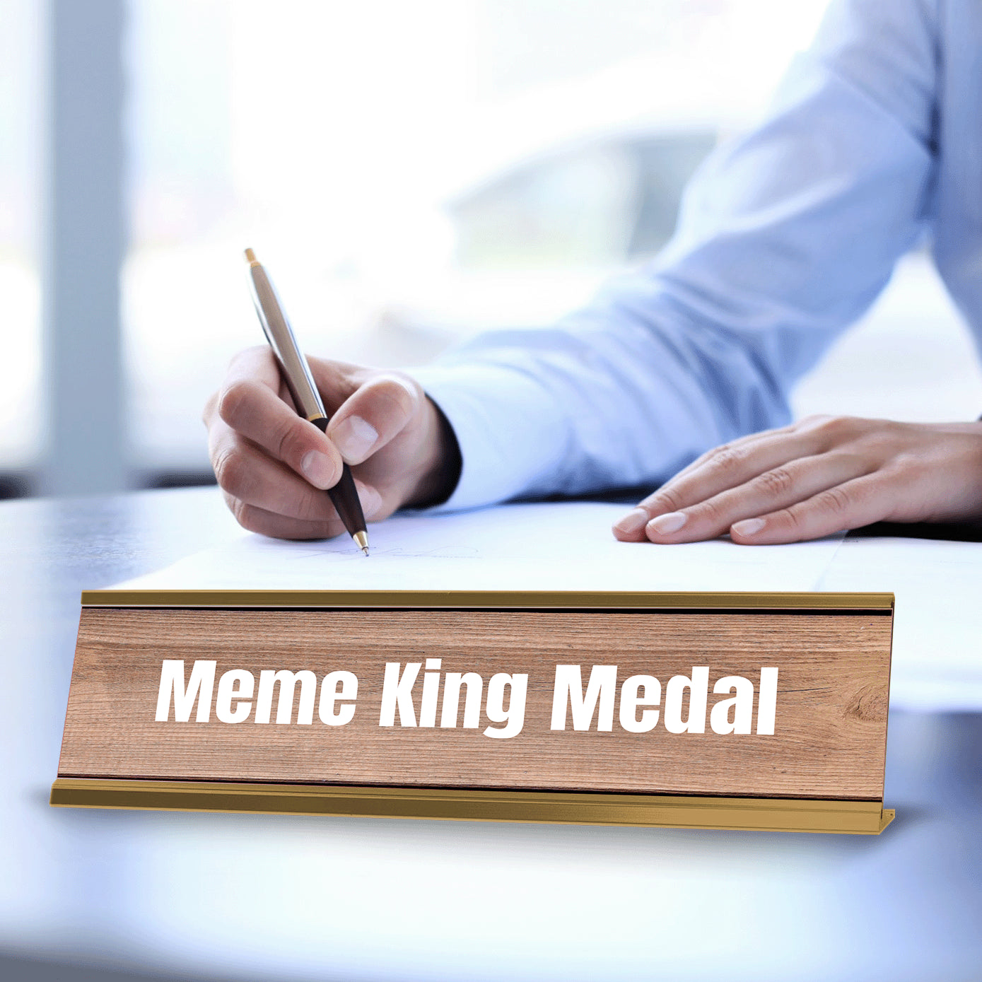 Meme King Medal Gold Frame Desk Sign (2x8") | Novelty Workplace and Home Office Decoration For Him