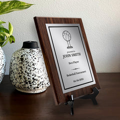 Basketball Customizable Wooden Award Plaque | Easel Mount Option | Achievement and Recognition Personalizable Plaques