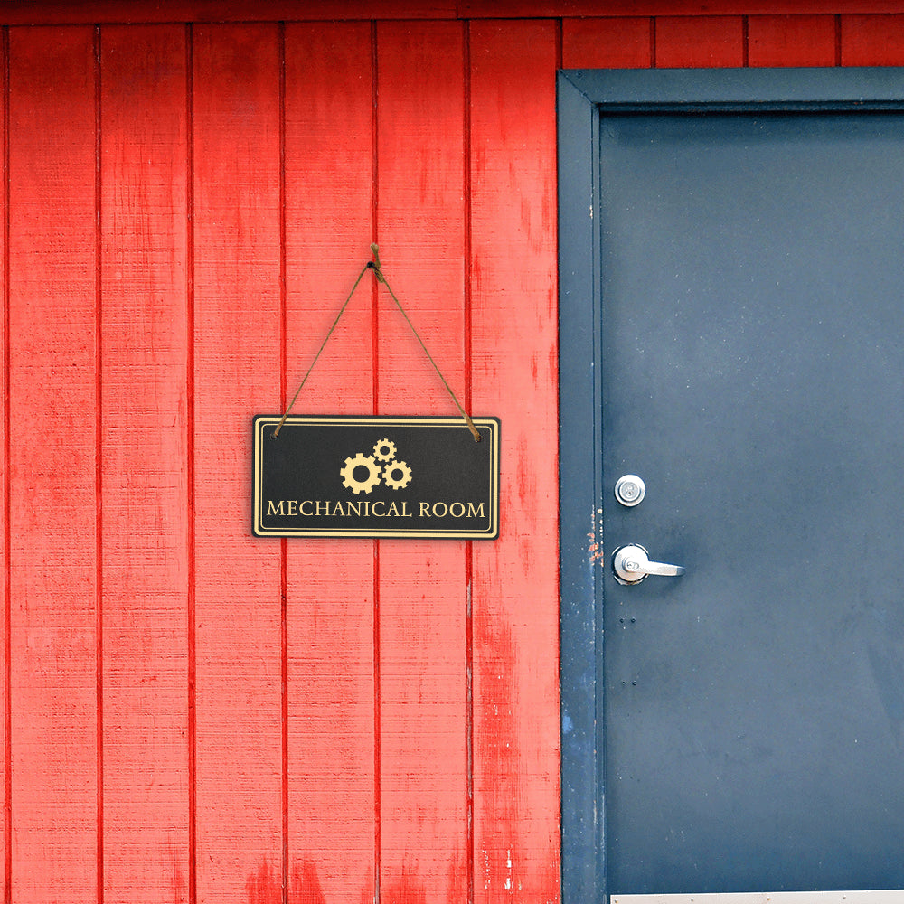 Mechanical Room 5x10 Hanging Plus Wall or Door Sign | Rustic Twine | Workplace Signage