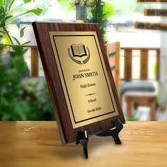 Education Theme Customizable Wooden Award Plaque | Easel Mount Option | Achievement and Recognition Personalizable Plaques