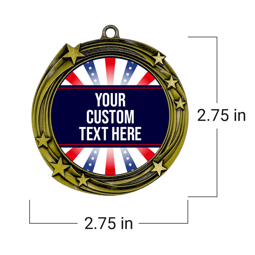 Red White and Blue Custom Personalized Stars Design Medal | Choice of Ribbon | USA Flag Personalized Award