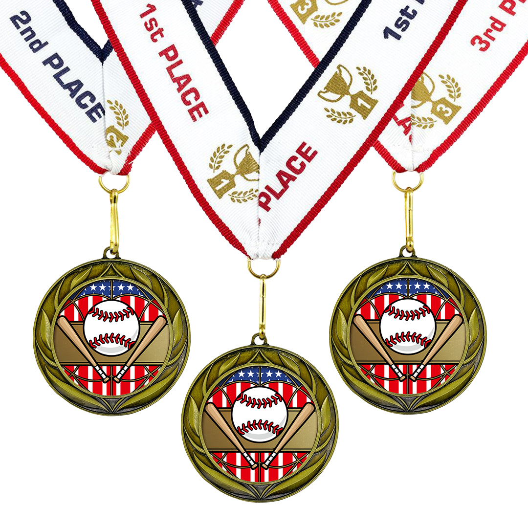 All Quality Baseball Softball Wreath Design Medal - 1st, 2nd, 3rd Place