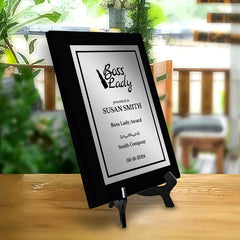 Boss Lady Customizable Black Frame Award Plaque | Easel Mount Option | Achievement and Recognition Personalizable Plaques