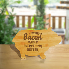 Bacon makes everything better (13.75 x 8.75") Pig Shape Cutting Board | Funny Decorative Kitchen Chopping Board