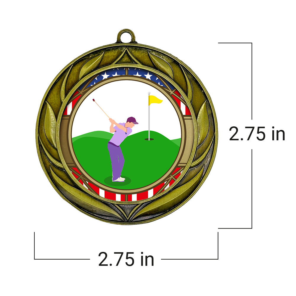 All Quality Golf Wreath Design Medal - 1st, 2nd, 3rd Place