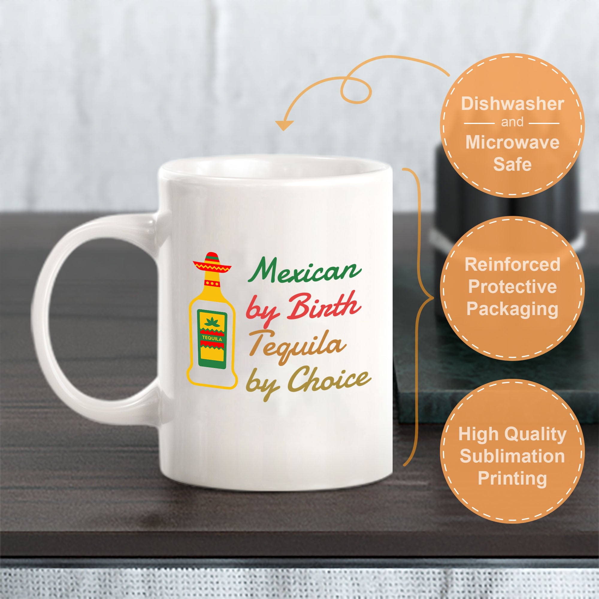 Designs ByLITA Mexican By Birth, Tequila By Choice 11oz Plastic or Ceramic Coffee Mug Elegance | Great Novelty Gift | High Quality Sublimation | Mexican Pride