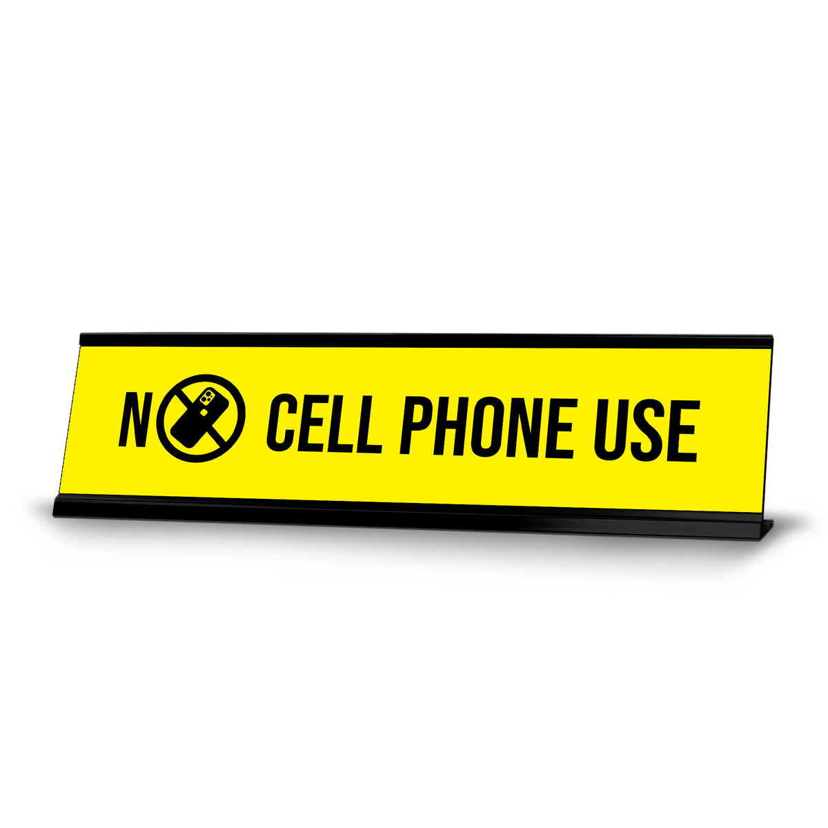 No Cell Phone Use Yellow Black Frame, Desk Sign (2 x 8")