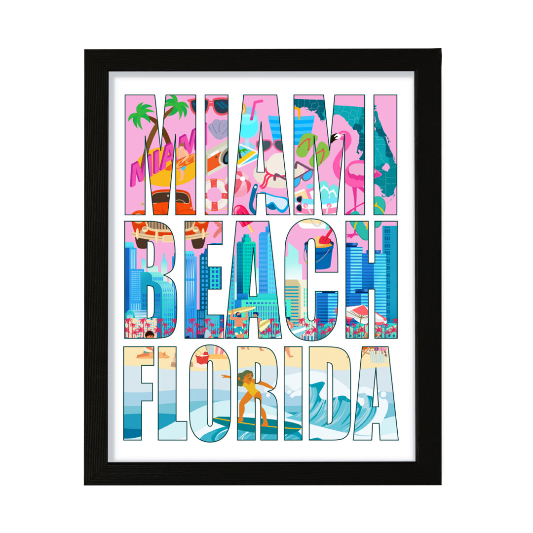 Designs ByLITA Miami Beach, Florida Inspirational, Wall Print Art | American Cities Stylish Home Decoration (Unframed or Framed)